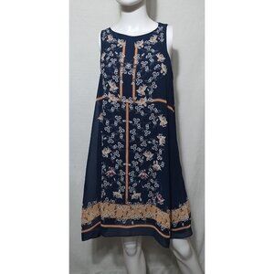 Max Studio Sleeveless Floral Navy Pullover Dress L Boho